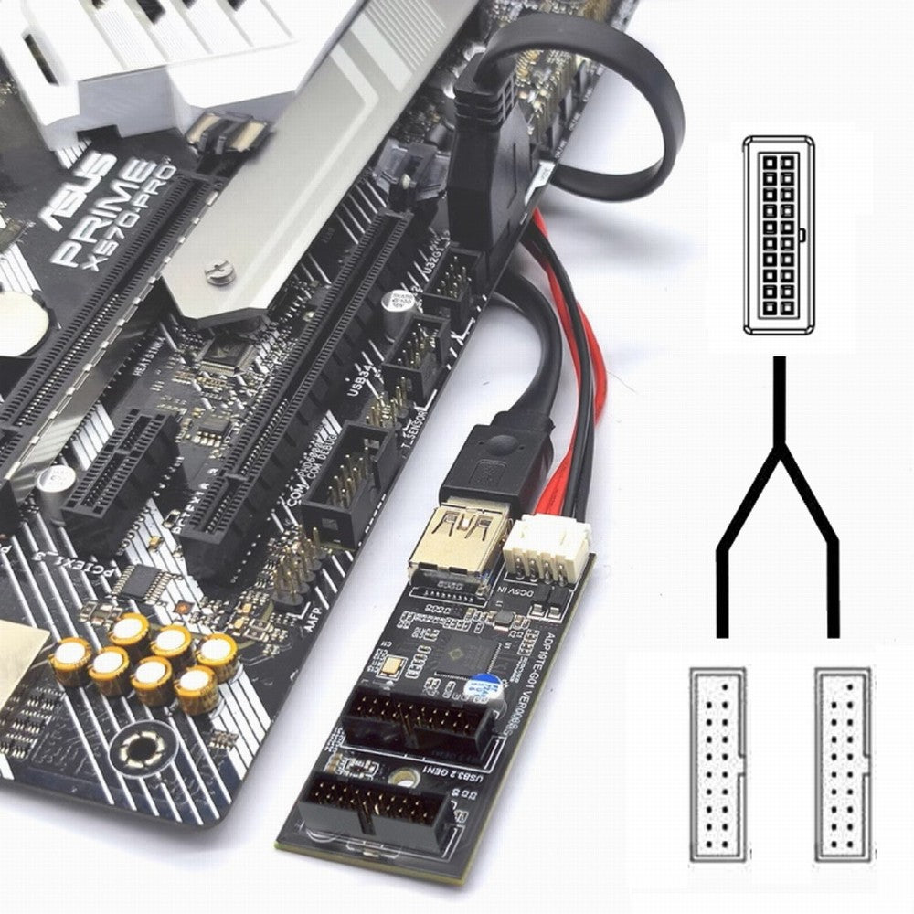 Single 19/20Pin Header to USB 3.0 19/20Pin Dual Ports Female PCBA Type Adapter Splitter HUB 5Gbps U3-084-AF