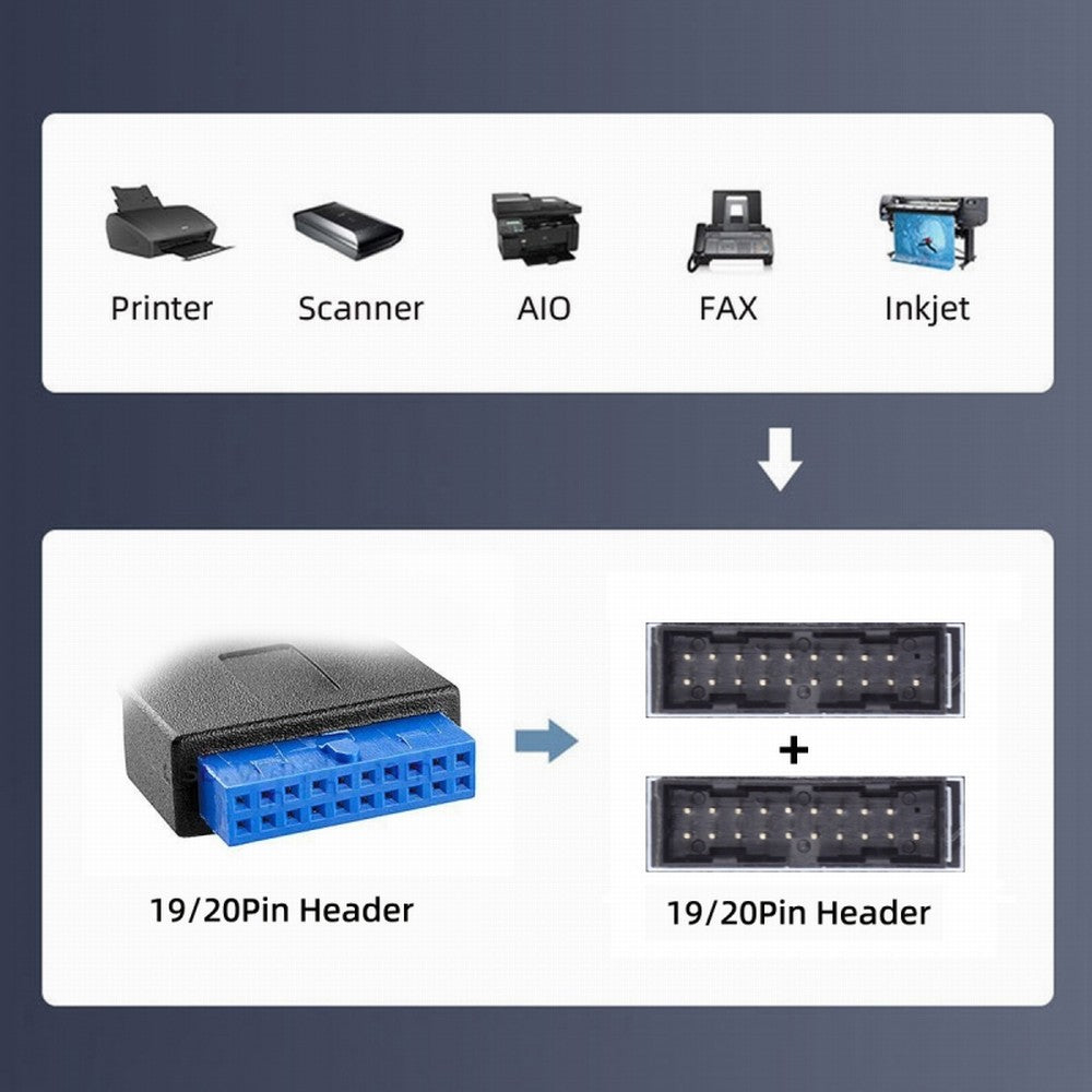 Single 19/20Pin Header to USB 3.0 19/20Pin Dual Ports Female PCBA Type Adapter Splitter HUB 5Gbps U3-084-AF
