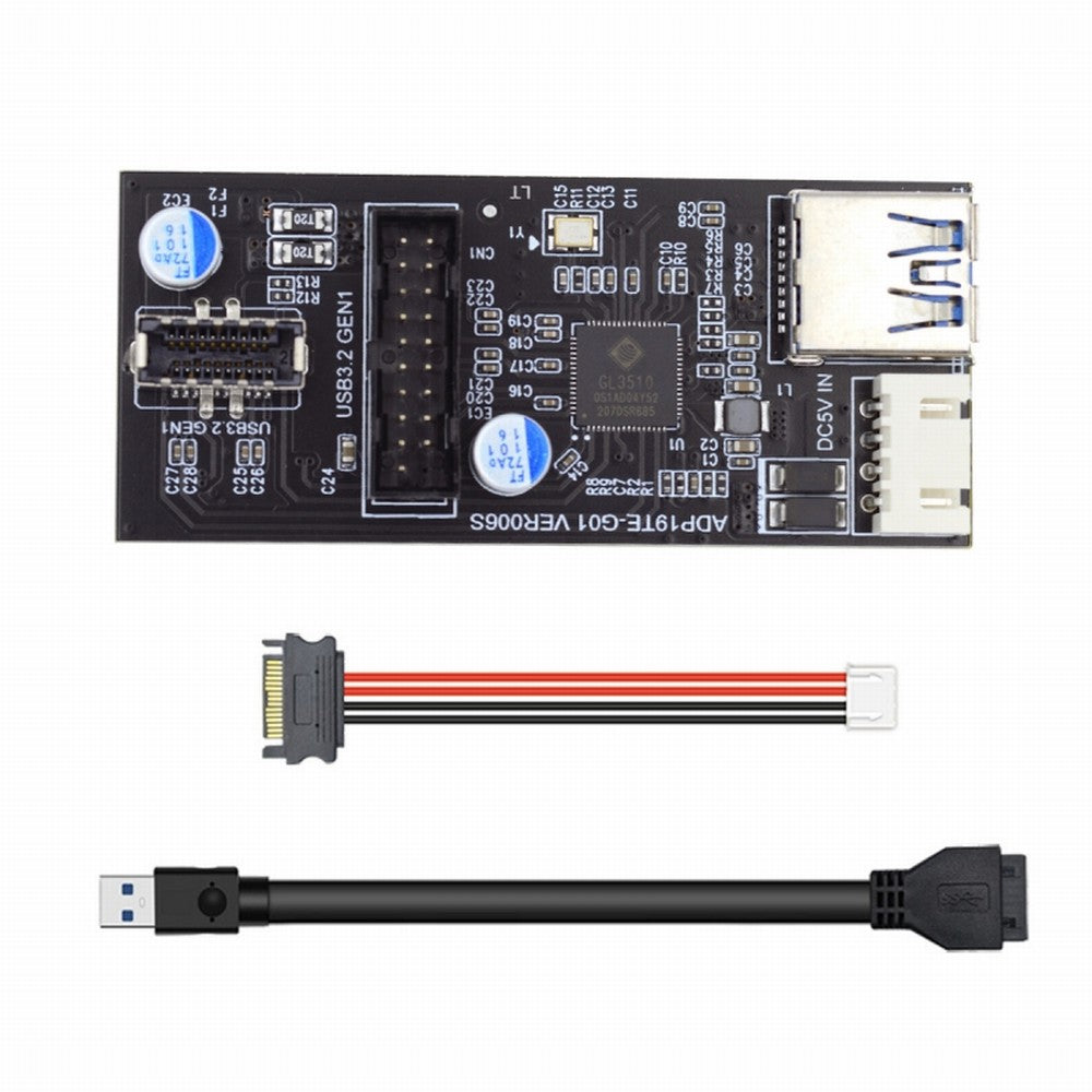 Single 19/20Pin Header to USB 3.0 20Pin & Type-E Dual Ports Female PCBA Type Adapter Splitter HUB 5Gbps U3-084-EF