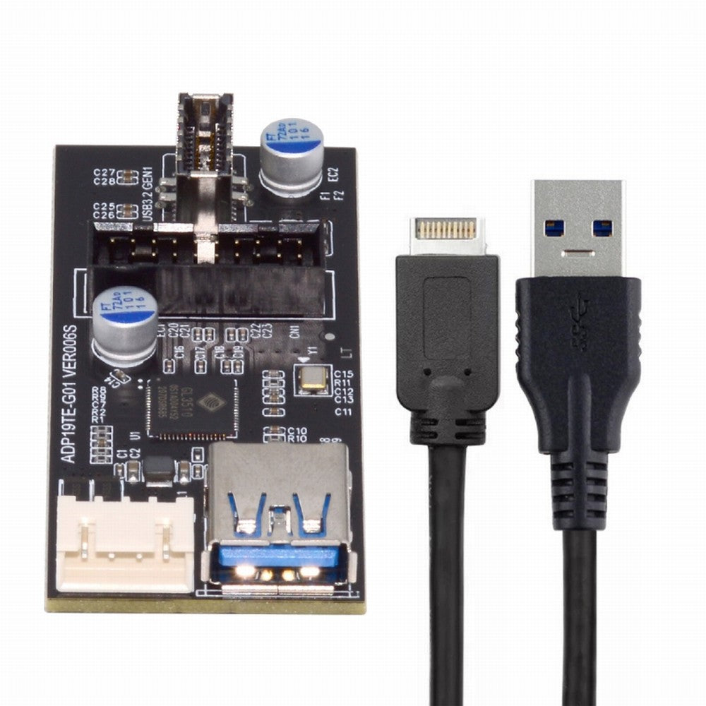Type-E or 19/20Pin Header to USB 3.0 20Pin & Type-E Dual Ports Female PCBA Type Adapter Splitter HUB 5Gbps U3-084-EF+UC-117