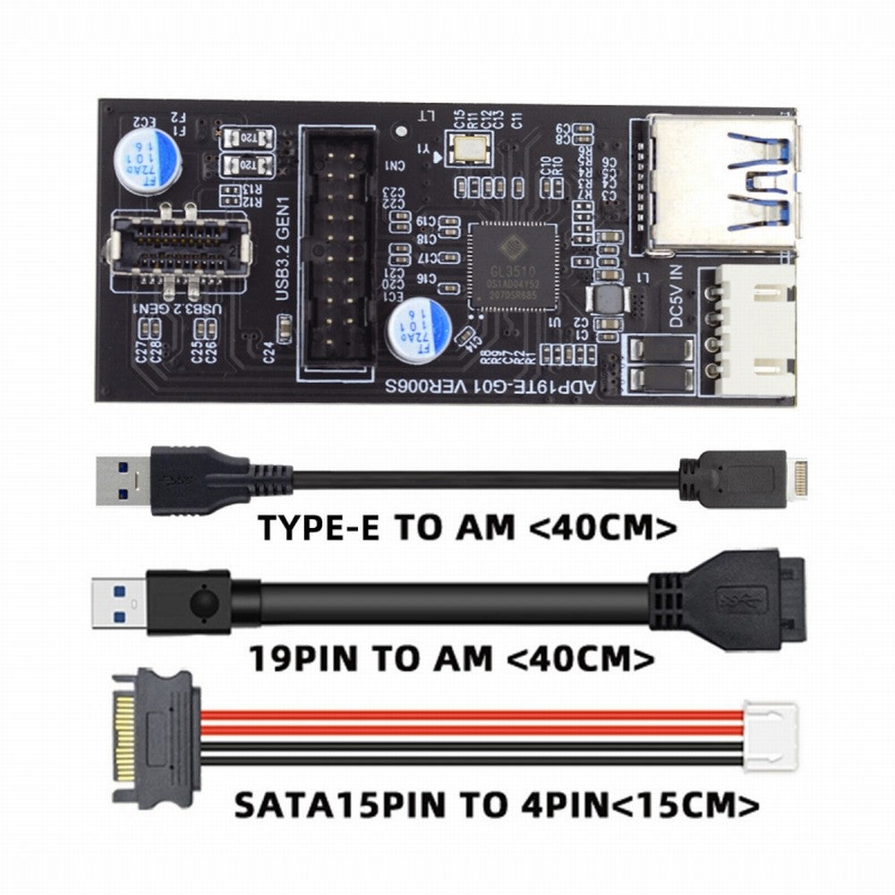 Type-E or 19/20Pin Header to USB 3.0 20Pin & Type-E Dual Ports Female PCBA Type Adapter Splitter HUB 5Gbps U3-084-EF+UC-117
