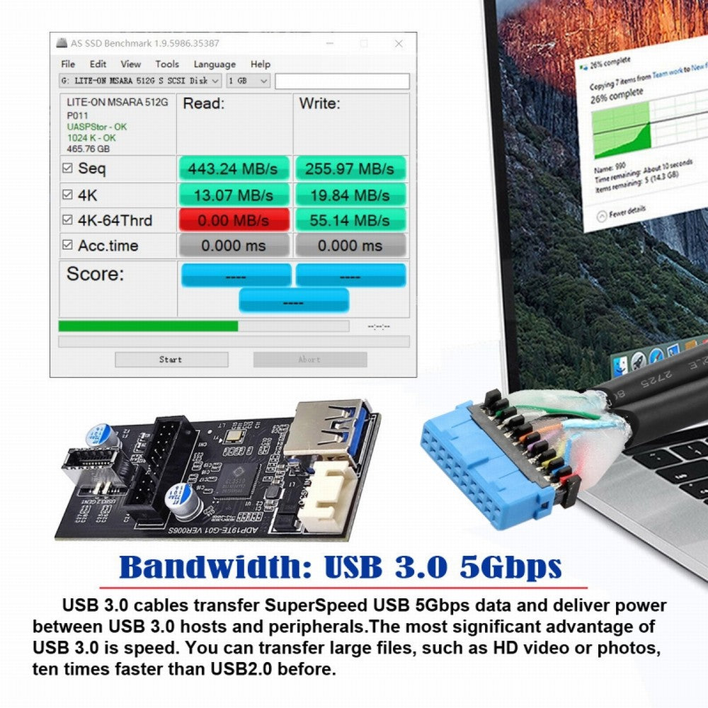 Type-E or 19/20Pin Header to USB 3.0 20Pin & Type-E Dual Ports Female PCBA Type Adapter Splitter HUB 5Gbps U3-084-EF+UC-117
