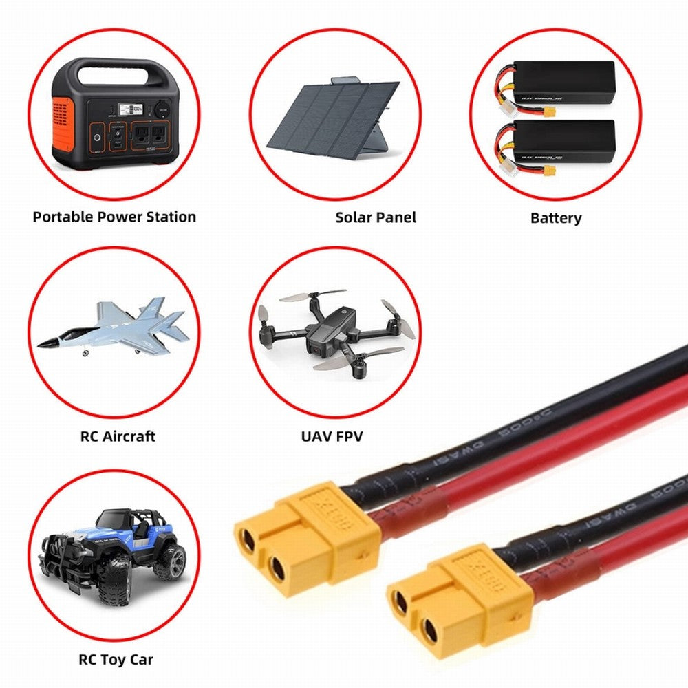 XT60 Female to Female 12AWG Extension Cable Connector for RC Battery Portable Power Station Solar Panel PW-052-FF