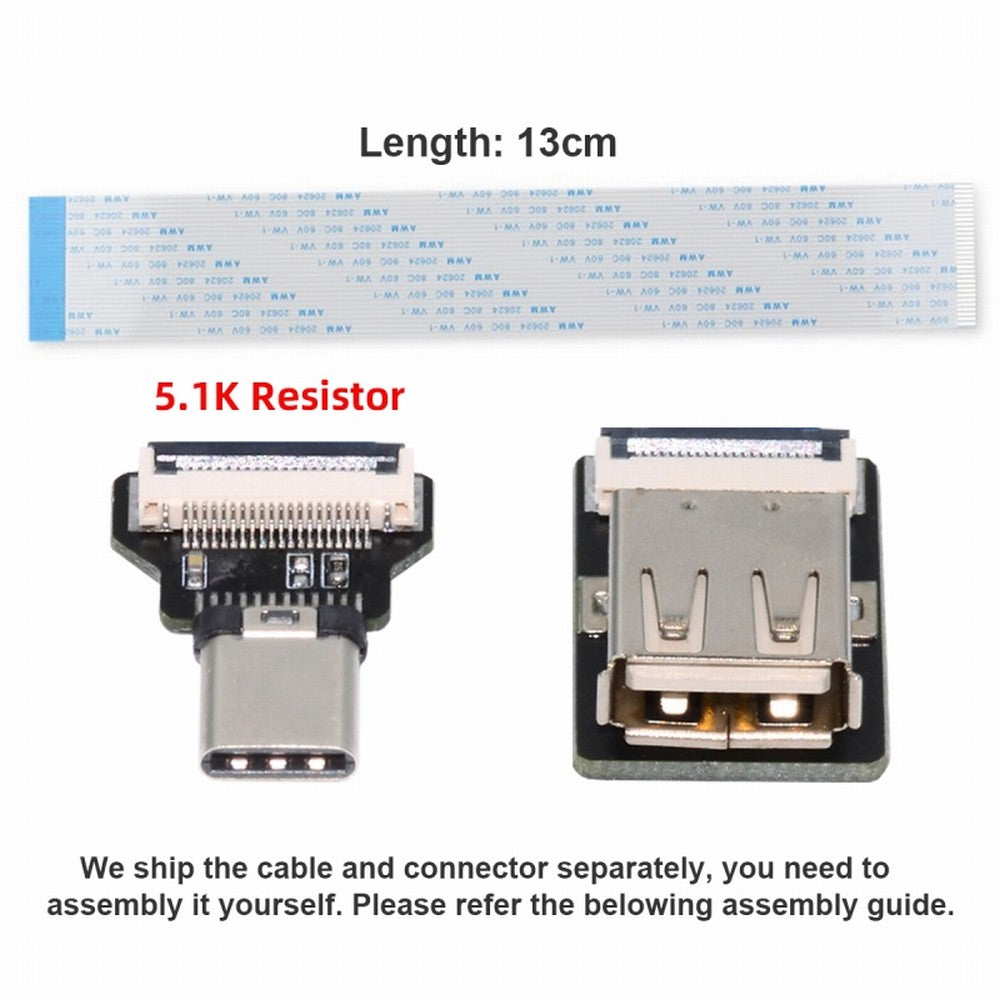 OTG USB-C Type-C Male Host to USB 2.0 Type-A Female Target Data Flat Slim FPC Cable 13cm for FPV Disk Phone Laptop UC-019-AF
