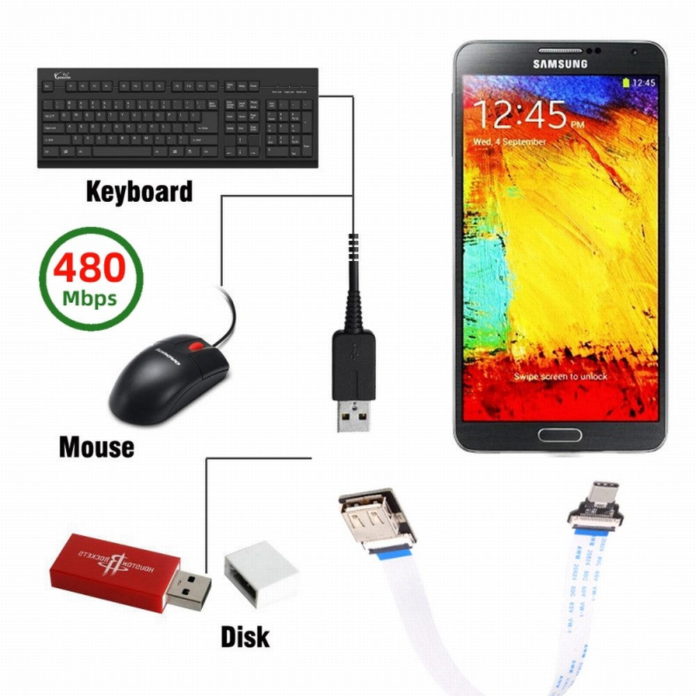 OTG USB-C Type-C Male Host to USB 2.0 Type-A Female Target Data Flat Slim FPC Cable 13cm for FPV Disk Phone Laptop UC-019-AF