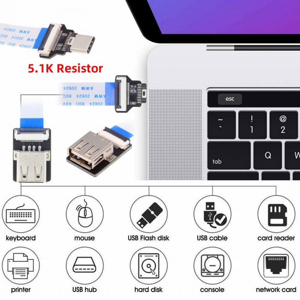 OTG USB-C Type-C Male Host to USB 2.0 Type-A Female Target Data Flat Slim FPC Cable 13cm for FPV Disk Phone Laptop UC-019-AF