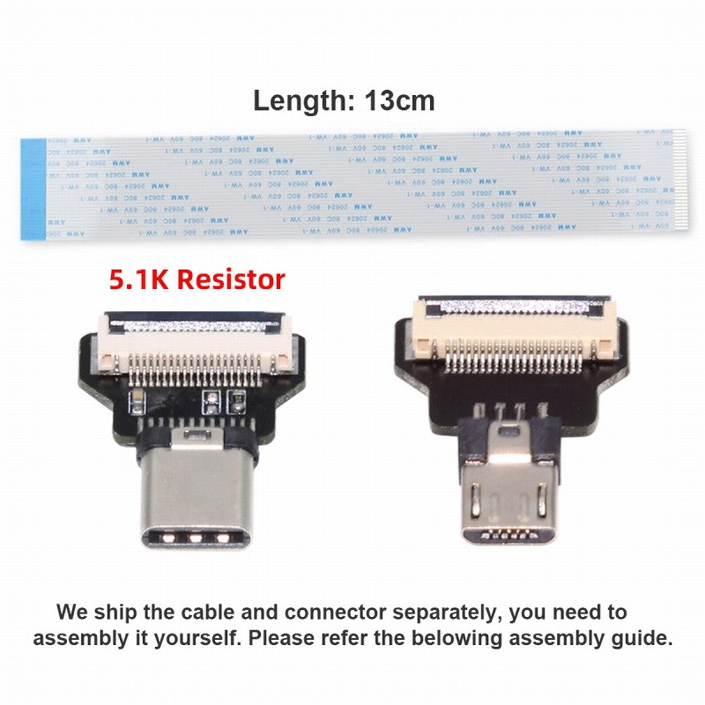 OTG USB-C Type-C Male Host to 5Pin Micro USB 2.0 Male Target Data Flat Slim FPC Cable 13cm for FPV Disk Phone Laptop UC-019-MM