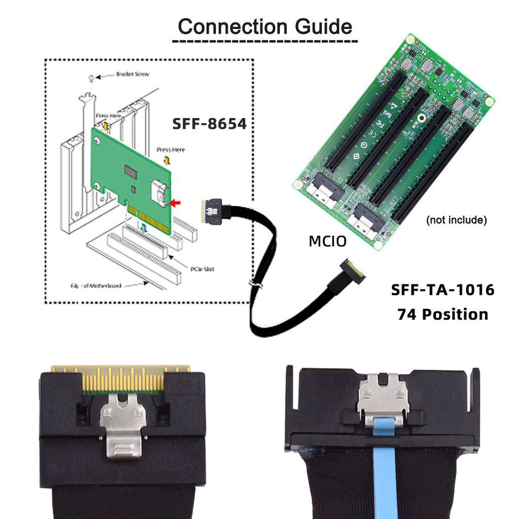 PCI-E 5.0 Mini Cool Edge IO MCIO PCI-E 8i 74Pin Male to Slimline SFF-8654 SAS 4.0 74Pin Male Extender Cable 50cm SF-075-BK