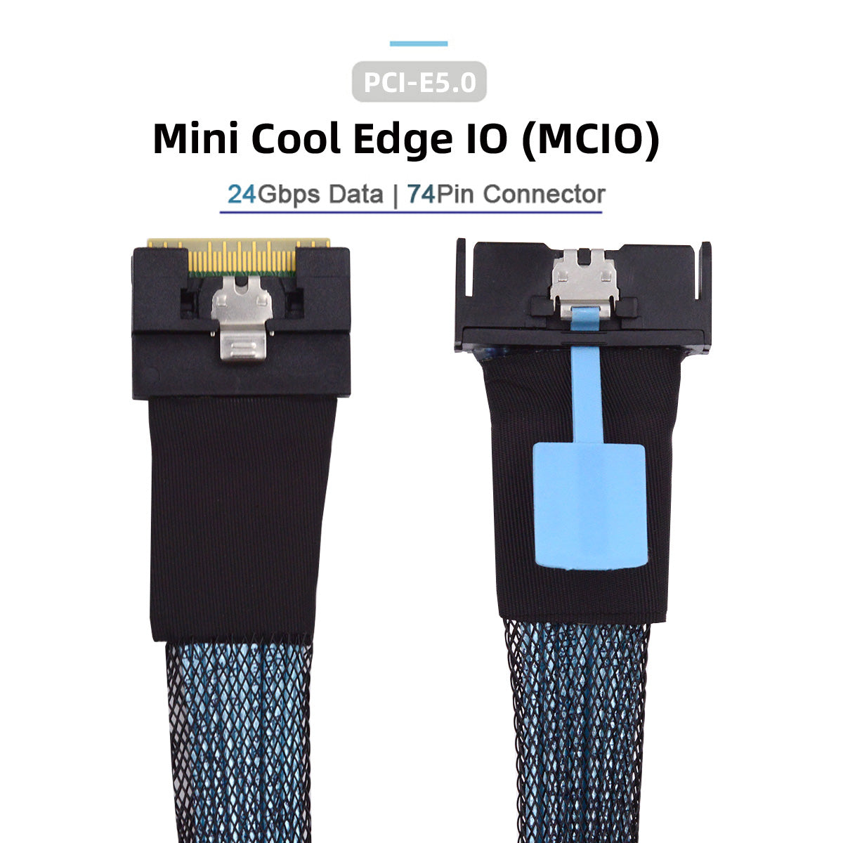 PCI-E 5.0 Mini Cool Edge IO MCIO PCI-E 8i 74Pin Male to Slimline SFF-8654 SAS 4.0 74Pin Male Extender Cable 50cm SF-075-BK