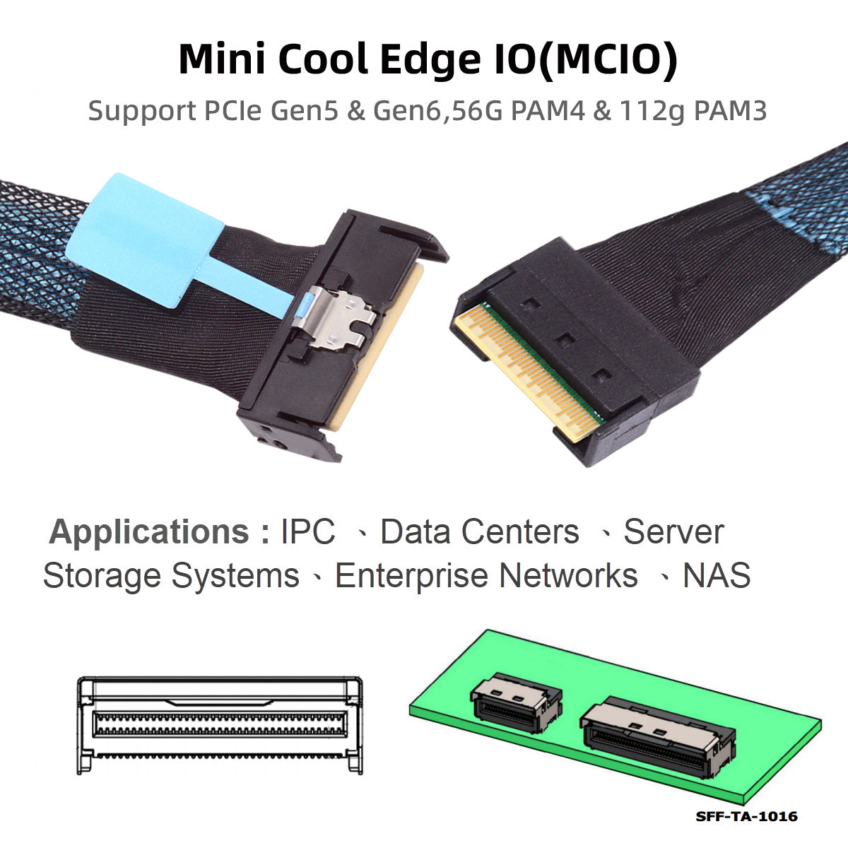 PCI-E 5.0 Mini Cool Edge IO MCIO PCI-E 8i 74Pin Male to Slimline SFF-8654 SAS 4.0 74Pin Male Extender Cable 50cm SF-075-BK