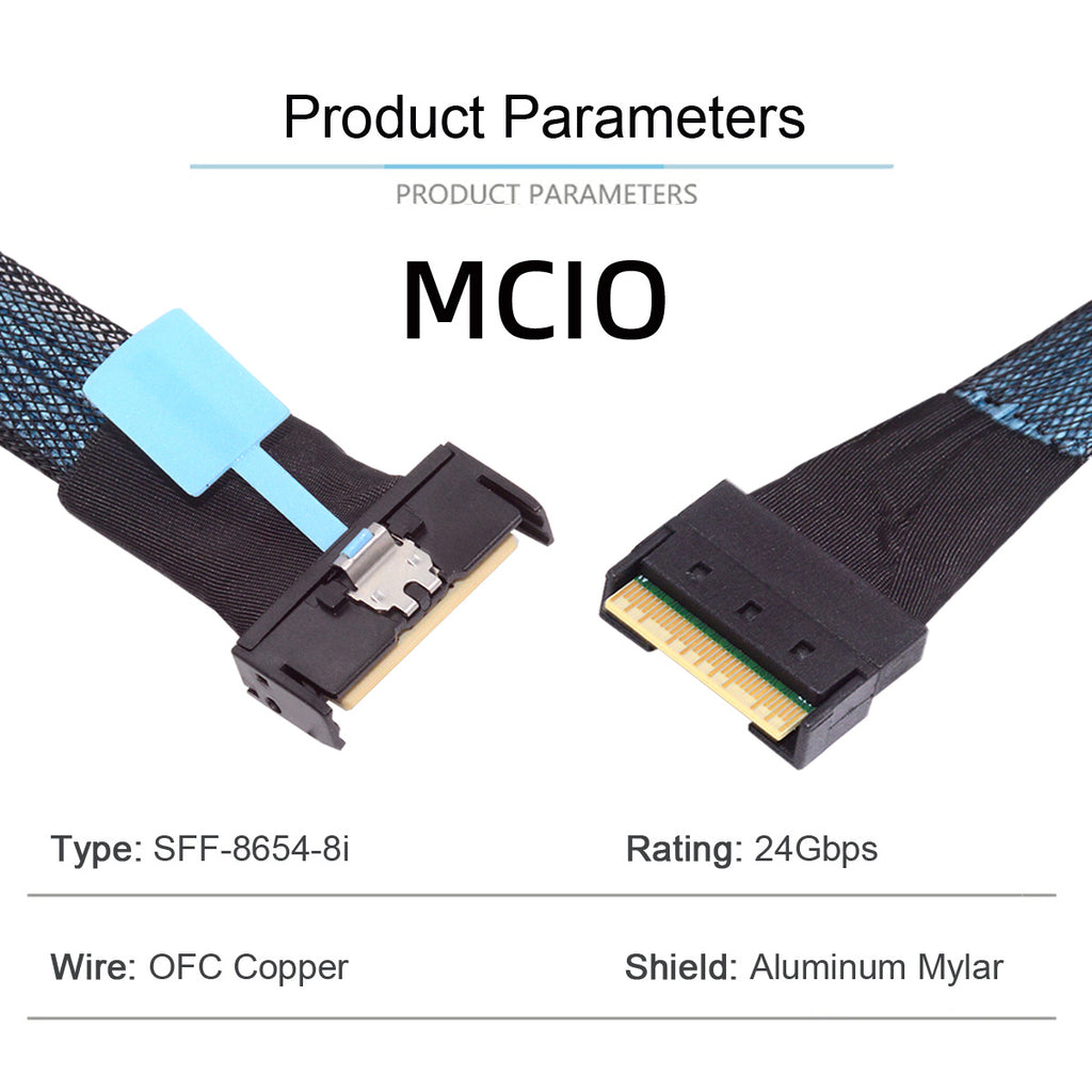 PCI-E 5.0 Mini Cool Edge IO MCIO PCI-E 8i 74Pin Male to Slimline SFF-8654 SAS 4.0 74Pin Male Extender Cable 50cm SF-075-BK