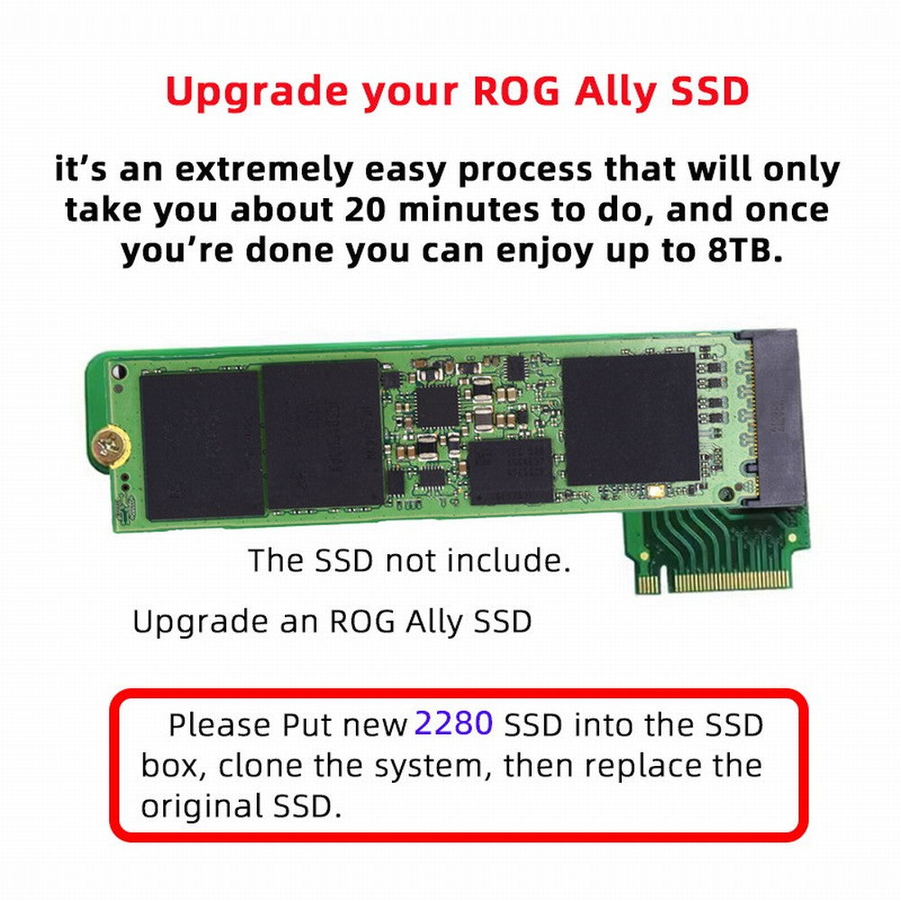 NVME M-Key 22x30mm to 22x80mm Angled Extension SSD Upgrade Adapter Compatible with ROG Ally Gaming EP-022-2280MM