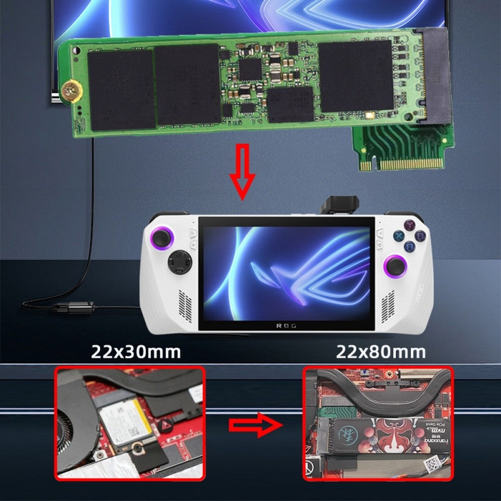 NVME M-Key 22x30mm to 22x80mm Angled Extension SSD Upgrade Adapter Compatible with ROG Ally Gaming EP-022-2280MM