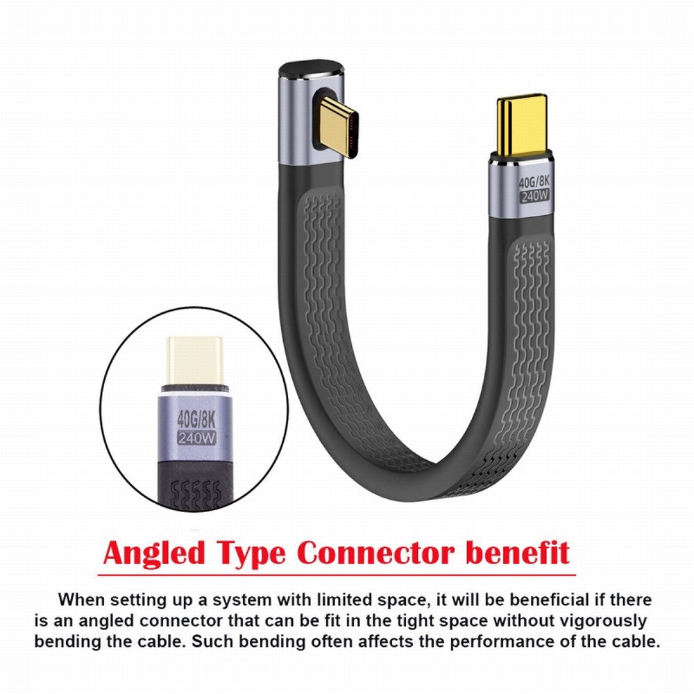 Low Profile Angled 240W Type-C USB-C Male to Male USB4 40Gbps 100W 8K Flat Slim FPC Data Cable for Laptop Phone 13cm UC-002-0.13L