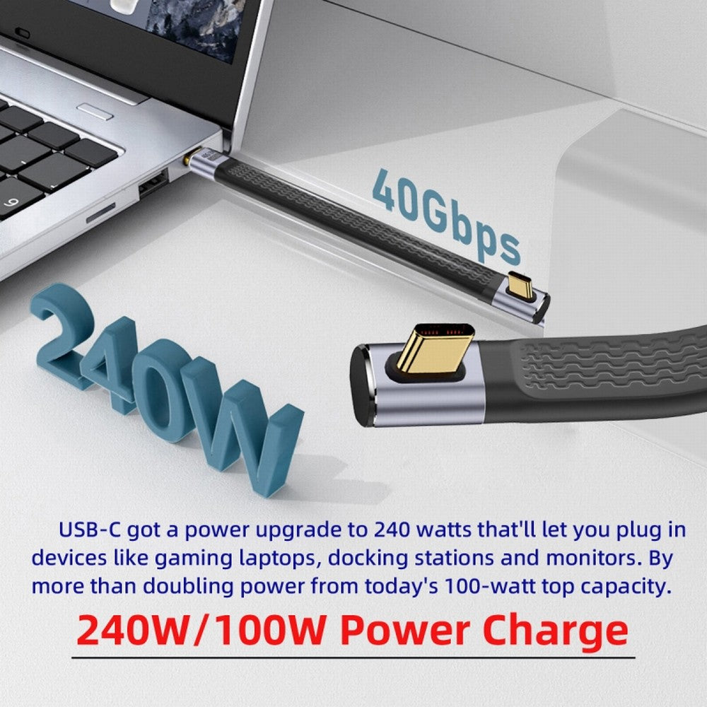 Low Profile Angled 240W Type-C USB-C Male to Male USB4 40Gbps 100W 8K Flat Slim FPC Data Cable for Laptop Phone 13cm UC-002-0.13L