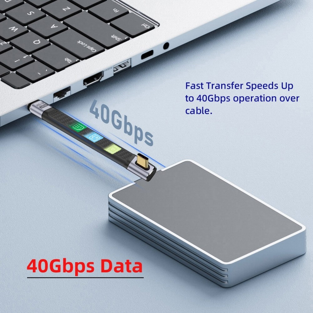 Low Profile Angled 240W Type-C USB-C Male to Male USB4 40Gbps 100W 8K Flat Slim FPC Data Cable for Laptop Phone 13cm UC-002-0.13L