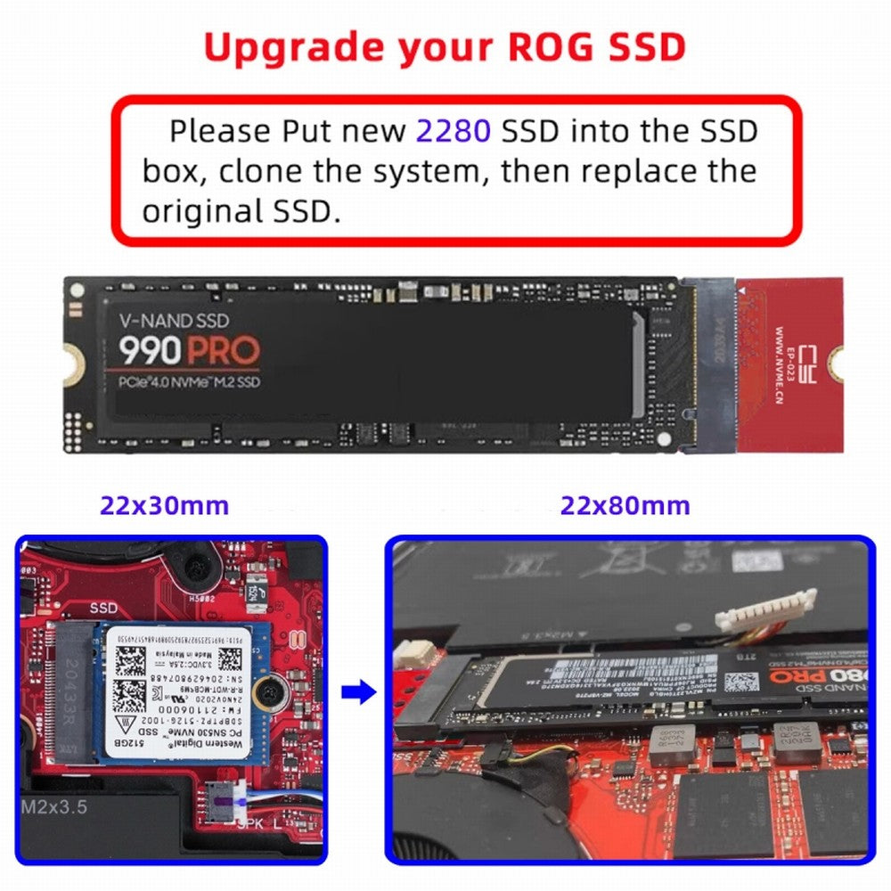 NVME M-Key 22x30mm to 22x80mm NGFF Extension SSD Upgrade Adapter Compatible with ROG Flow X13 Gamings Laptop EP-023