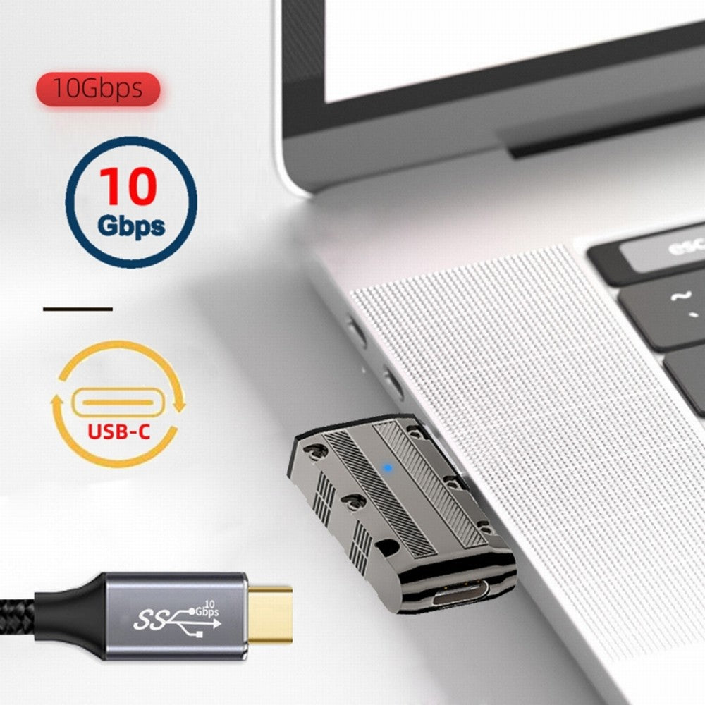 USB-C USB 3.1 Type C Female to USB 3.0 Type-A Male 90 Degree Left Angled Flat Type 10Gbps Data 120W Power Adapter Mecha Cyberpunk Style UC-029-TC002