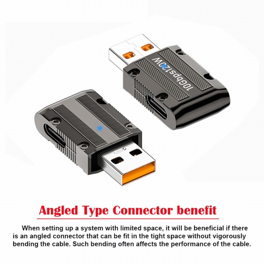 USB-C USB 3.1 Type C Female to USB 3.0 Type-A Male 90 Degree Right Angled Slim Type 10Gbps Data 120W Power Adapter Mecha Cyberpunk Style UC-029-TC003