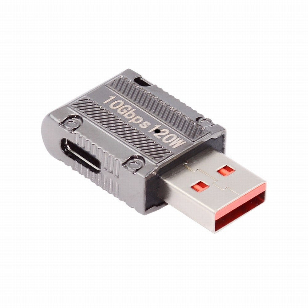 USB-C USB 3.1 Type C Female to USB 3.0 Type-A Male 90 Degree Left Angled Slim Type 10Gbps Data 120W Power Adapter Mecha Cyberpunk Style UC-029-TC004