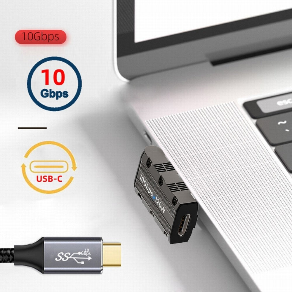 USB-C USB 3.1 Type C Female to USB 3.0 Type-A Male 90 Degree Left Angled Low Profile Type 10Gbps Data 120W Power Adapter Mecha Cyberpunk Style UC-029-TC006