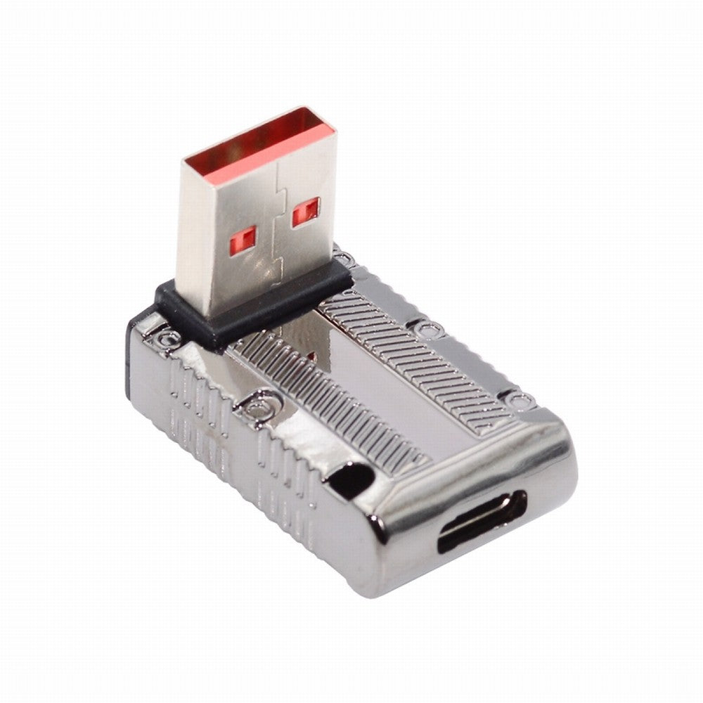 USB-C USB 3.1 Type C Female to USB 3.0 Type-A Male 90 Degree Down Angled Low Profile Type 10Gbps Data 120W Power Adapter Mecha Cyberpunk Style UC-029-TC007