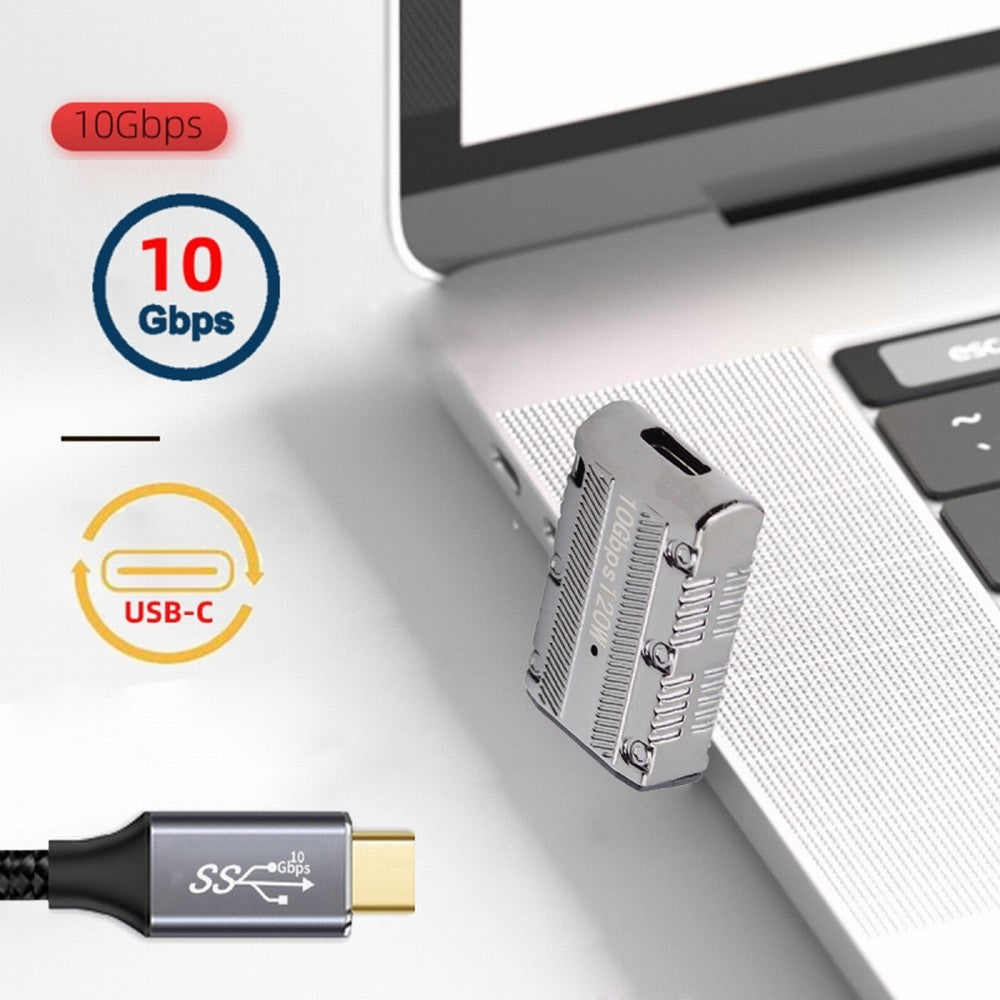 USB-C USB 3.1 Type C Female to USB 3.0 Type-A Male 90 Degree Down Angled Low Profile Type 10Gbps Data 120W Power Adapter Mecha Cyberpunk Style UC-029-TC007