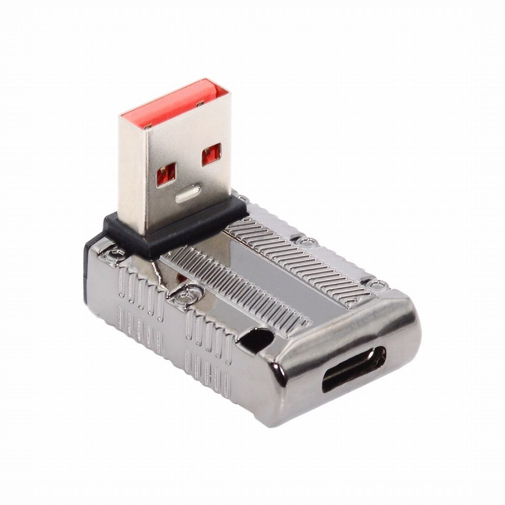 USB-C USB 3.1 Type C Female to USB 3.0 Type-A Male 90 Degree Up Angled Low Profile Type 10Gbps Data 120W Power Adapter Mecha Cyberpunk Style UC-029-TC008