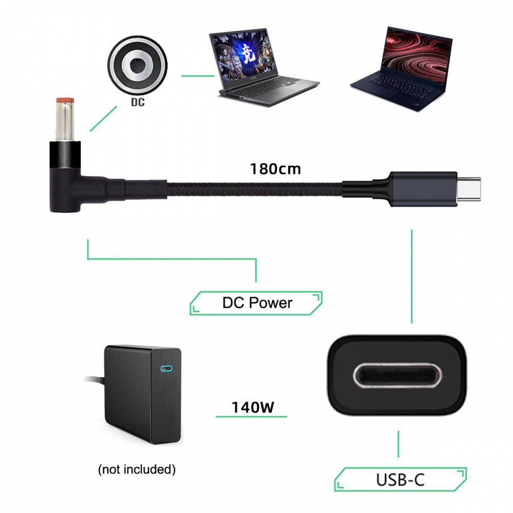 Type C USB-C Input to 20V DC 5.5*2.5mm Output Power 100W 135W 140W 65W PD Charge Cable for Laptop UC-065-5525MM
