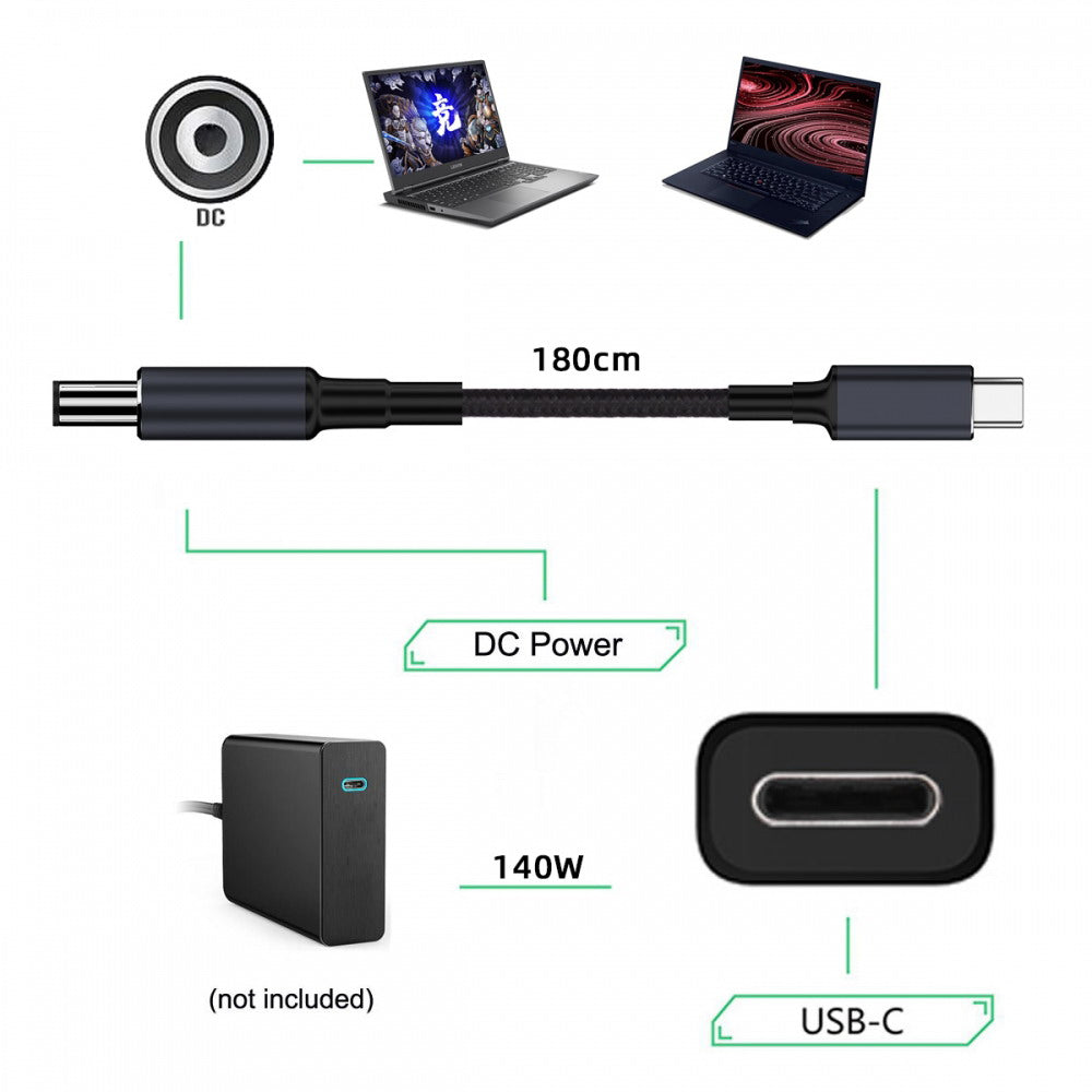 Type C USB-C Input to 20V DC 5.5*2.1mm Output Power 100W 135W 140W 65W PD Charge Cable for Laptop UC-065-5521MM