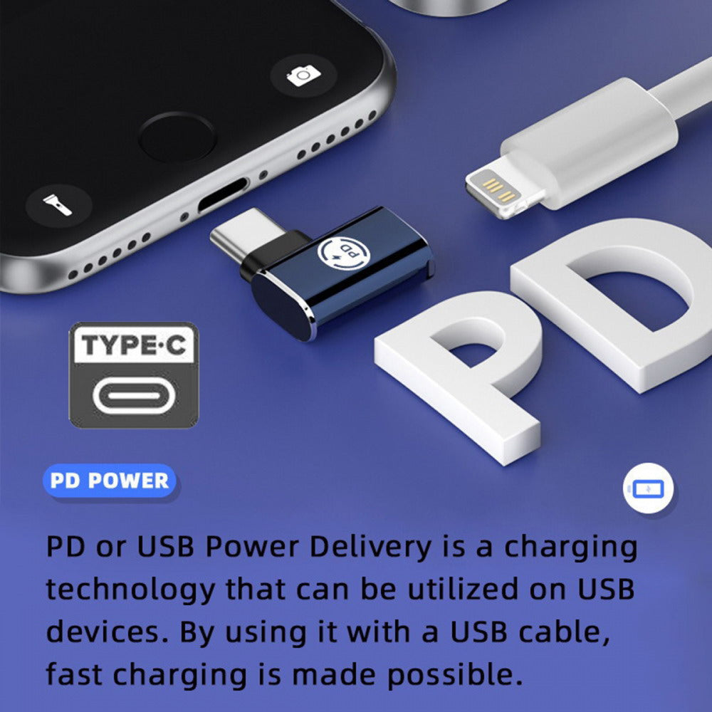 USB-C Type C Male to 8P Female 27W Power 480Mbps Data Adapter Left Right Angled Compatible with iPhone 15 & Android & Tablet U2-058-LT017
