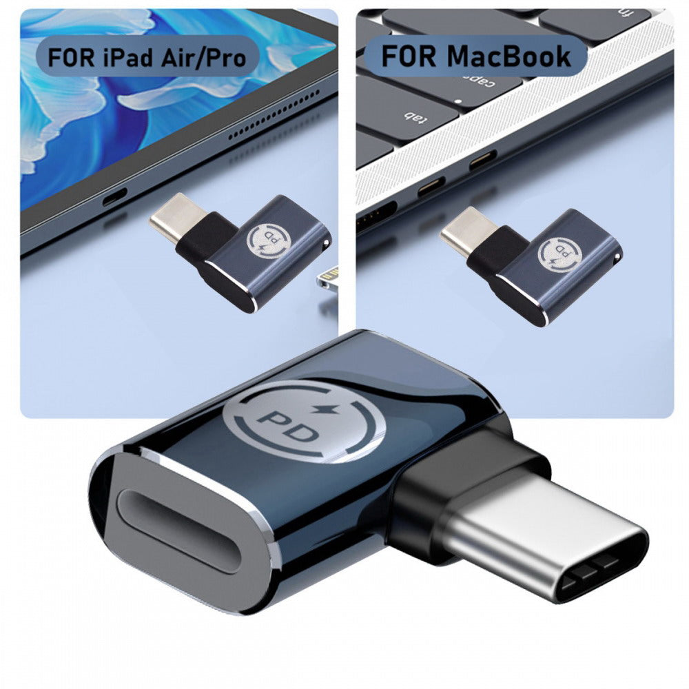 USB-C Type C Male to 8P Female 27W Power 480Mbps Data Adapter Left Right Angled Compatible with iPhone 15 & Android & Tablet U2-058-LT017