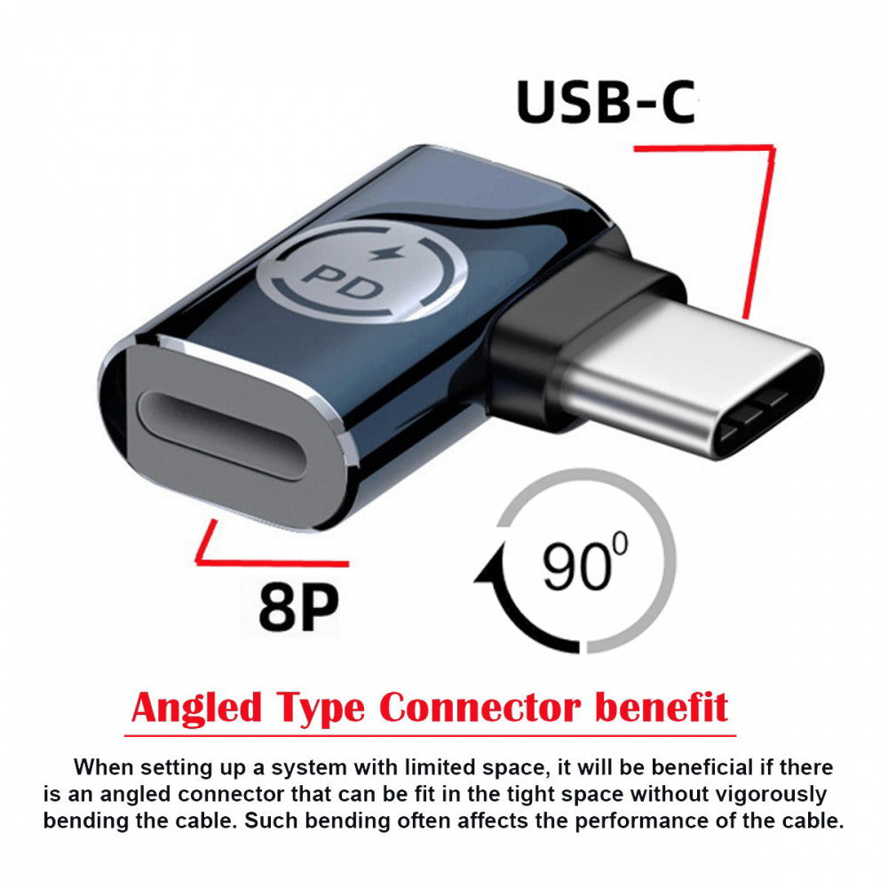 USB-C Type C Male to 8P Female 27W Power 480Mbps Data Adapter Left Right Angled Compatible with iPhone 15 & Android & Tablet U2-058-LT017