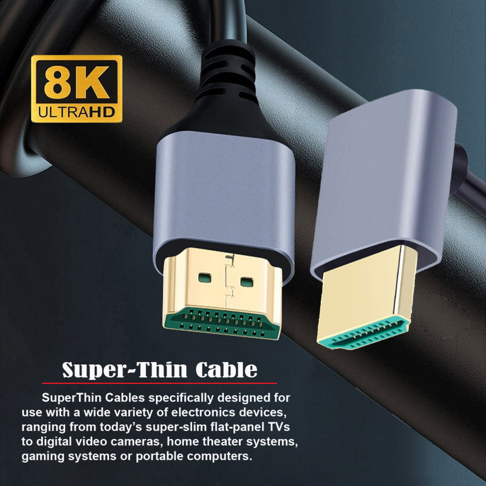 HDMI 2.1 Ultra Thin HDTV Cable 8K 4K Hyper Super Flexible Slim Cord Down Angled 90 Degree Type-A Male to Male for Computer HDTV CC-HD-028-DN