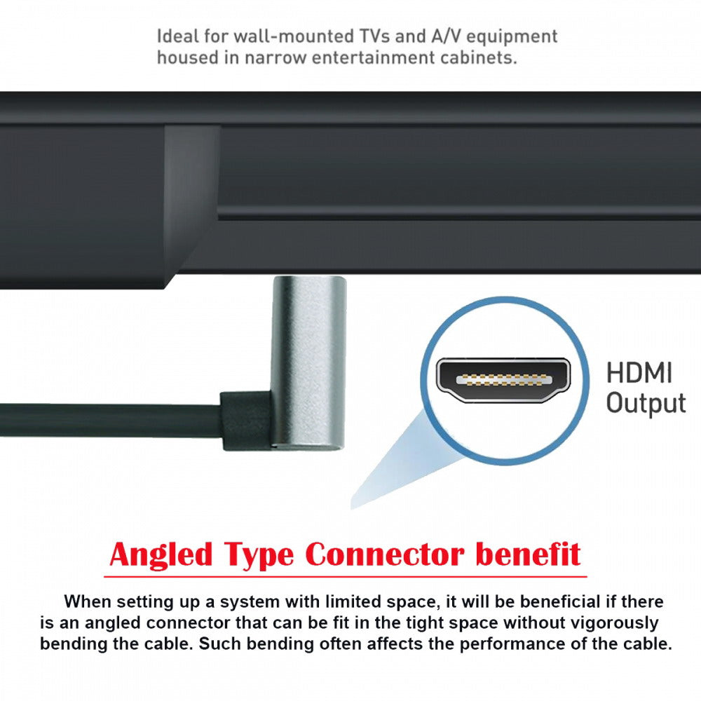 HDMI 2.1 Ultra Thin HDTV Cable 8K 4K Hyper Super Flexible Slim Cord Down Angled 90 Degree Type-A Male to Male for Computer HDTV CC-HD-028-DN