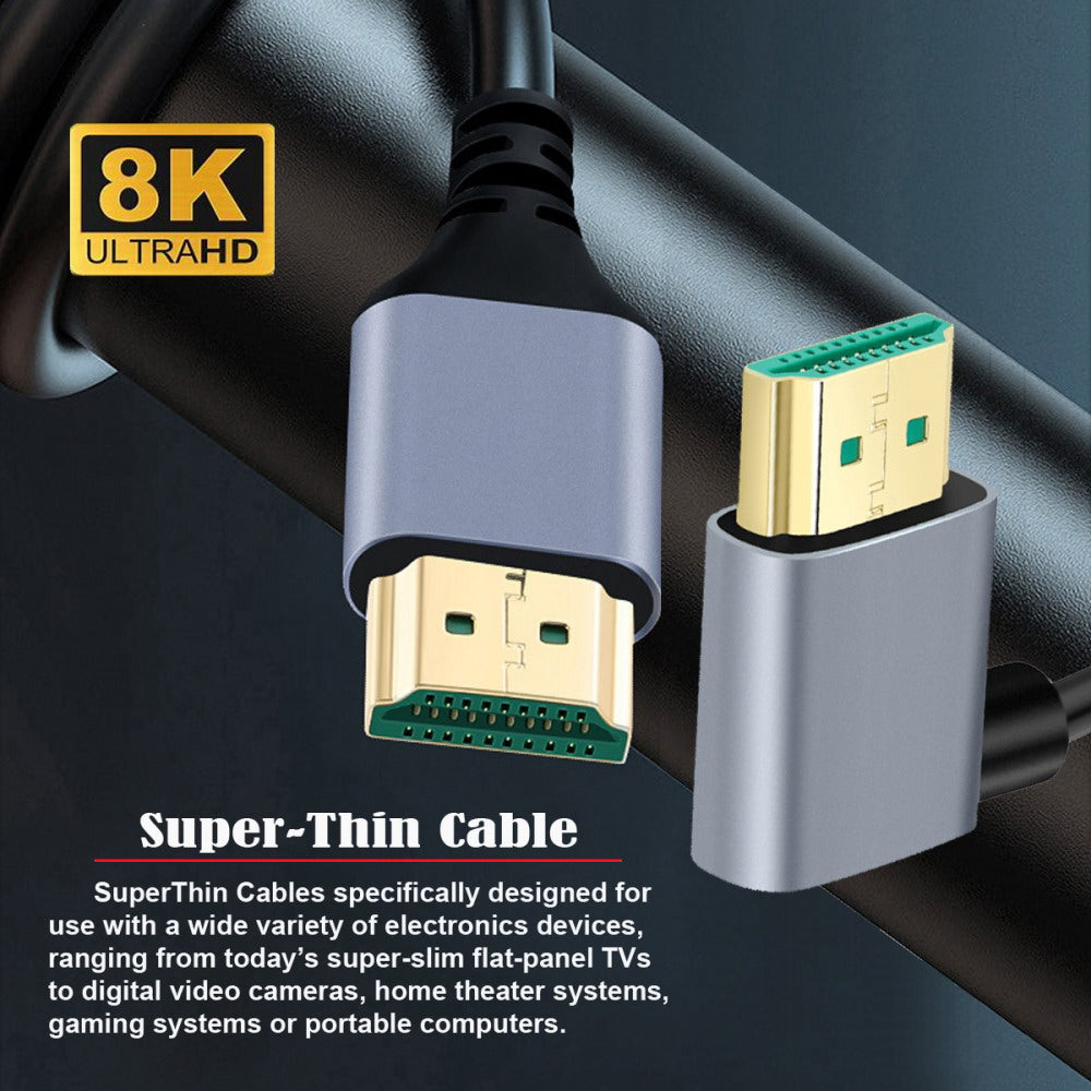HDMI 2.1 Ultra Thin HDTV Cable 8K 4K Hyper Super Flexible Slim Cord Left Angled 90 Degree Type-A Male to Male for Computer HDTV CC-HD-028-LE