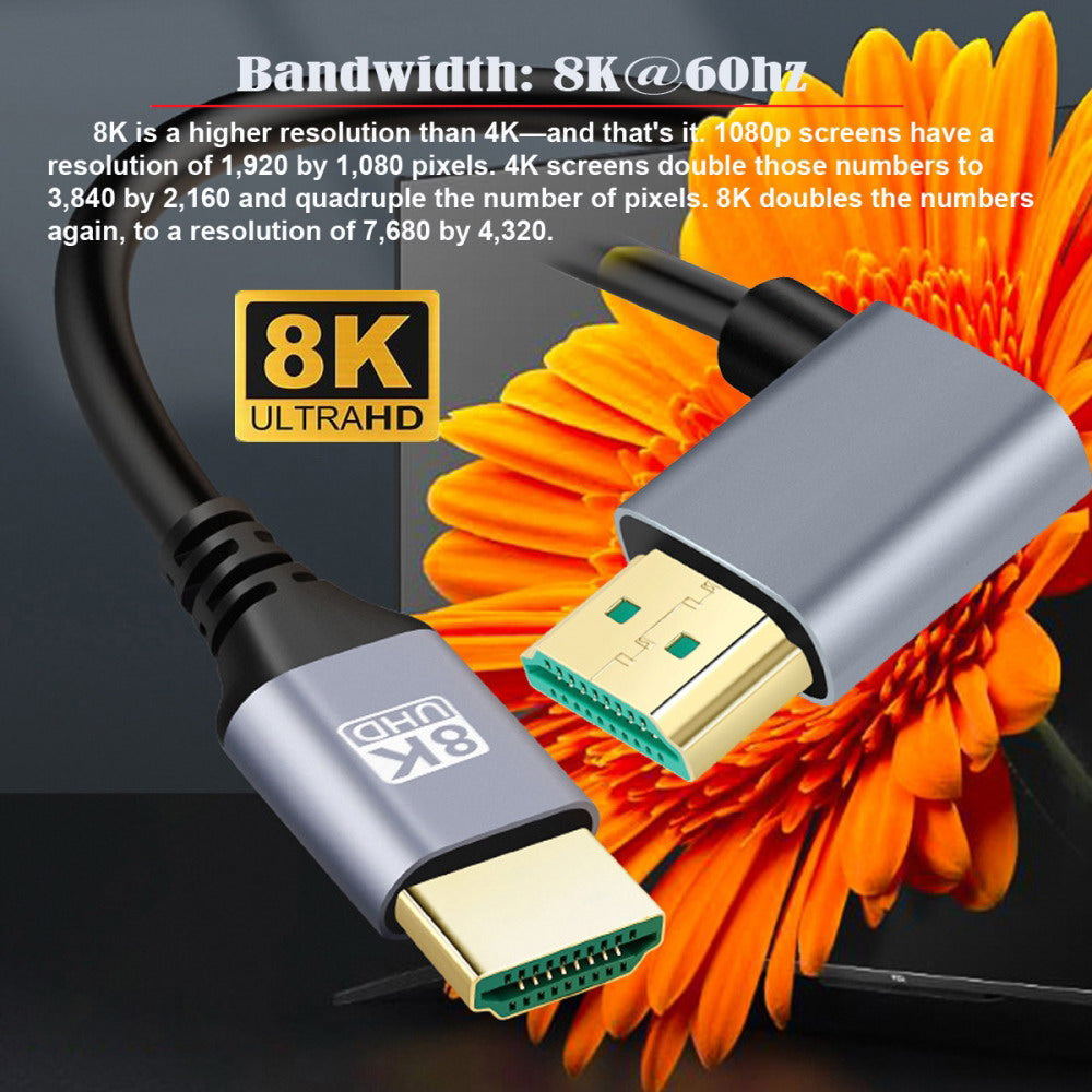 HDMI 2.1 Ultra Thin HDTV Cable 8K 4K Hyper Super Flexible Slim Cord Left Angled 90 Degree Type-A Male to Male for Computer HDTV CC-HD-028-LE