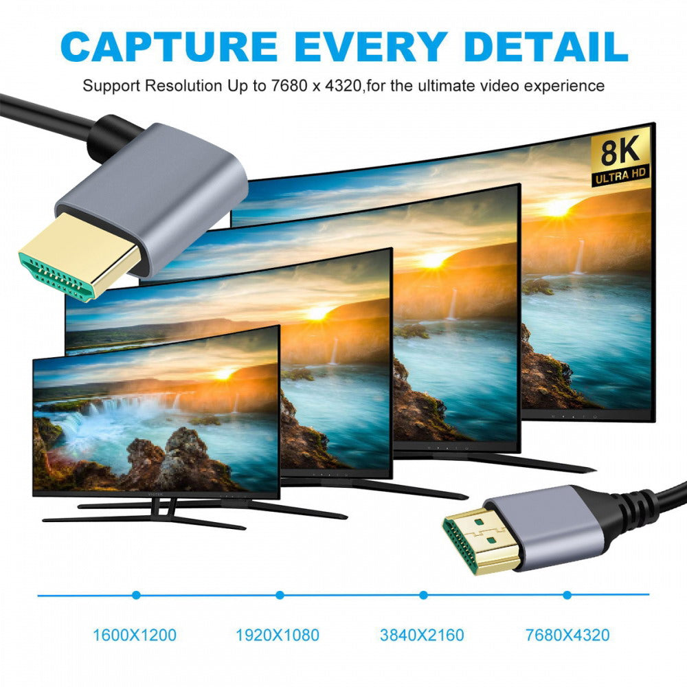 HDMI 2.1 Ultra Thin HDTV Cable 8K 4K Hyper Super Flexible Slim Cord Right Angled 90 Degree Type-A Male to Male for Computer HDTV CC-HD-028-RI