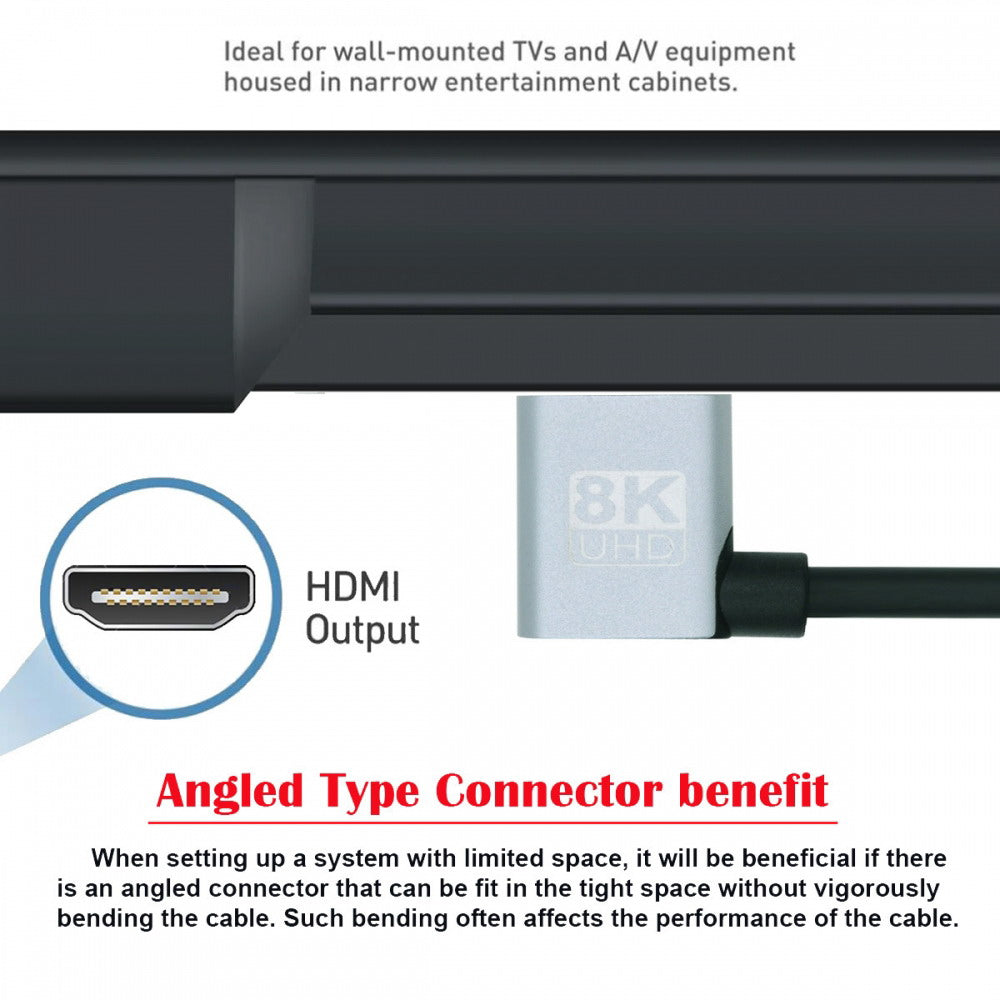 HDMI 2.1 Ultra Thin HDTV Cable 8K 4K Hyper Super Flexible Slim Cord Right Angled 90 Degree Type-A Male to Male for Computer HDTV CC-HD-028-RI