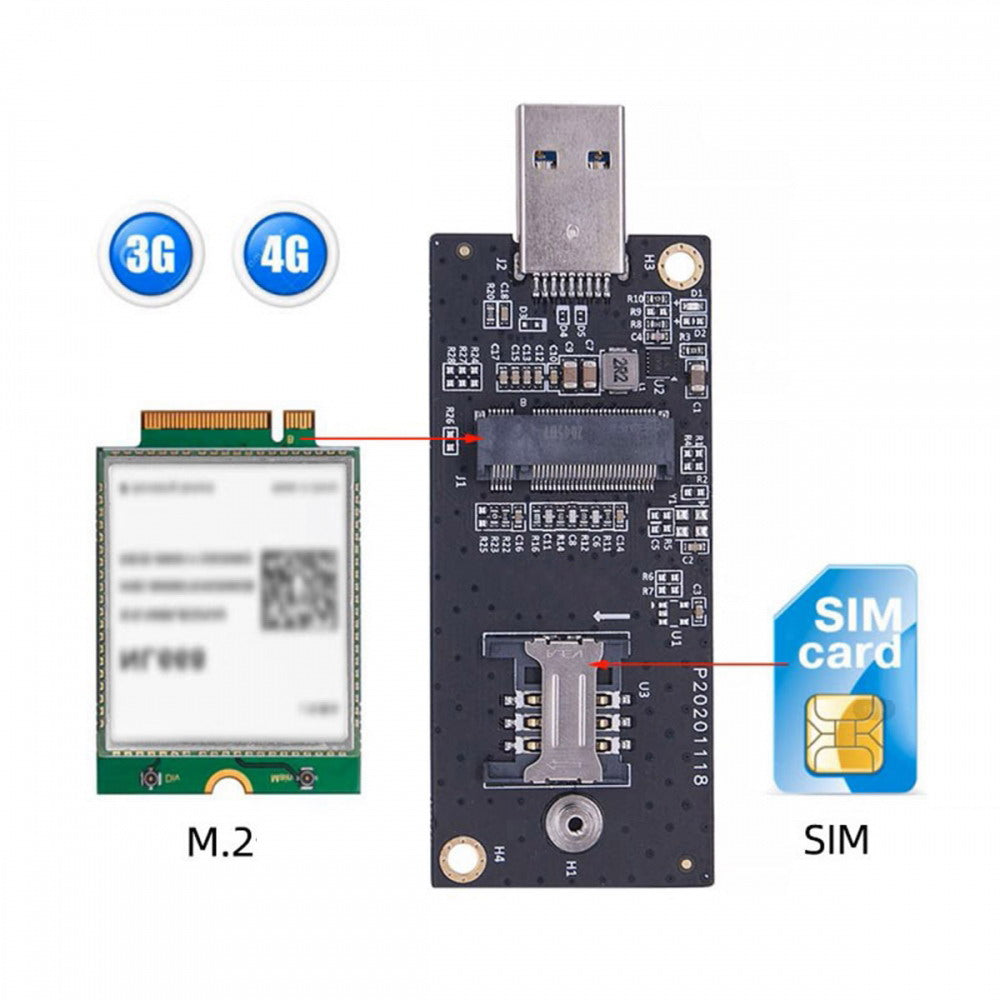 NGFF M.2 Key-B WWAN to USB 3.0 Adapter Riser Card w SIM Slot For 3G/4G/5G LTE Wireless Module Modem Card EP-026