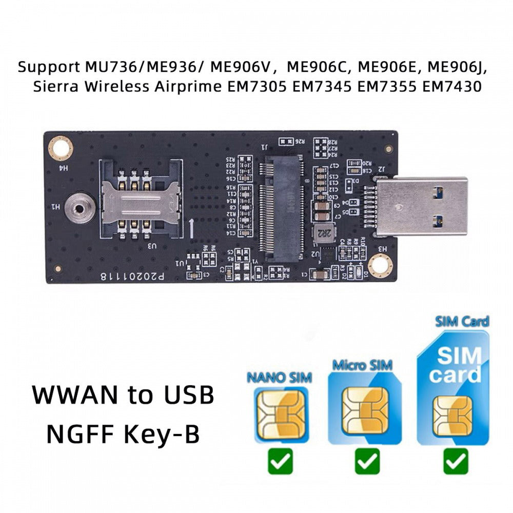 NGFF M.2 Key-B WWAN to USB 3.0 Adapter Riser Card w SIM Slot For 3G/4G/5G LTE Wireless Module Modem Card EP-026