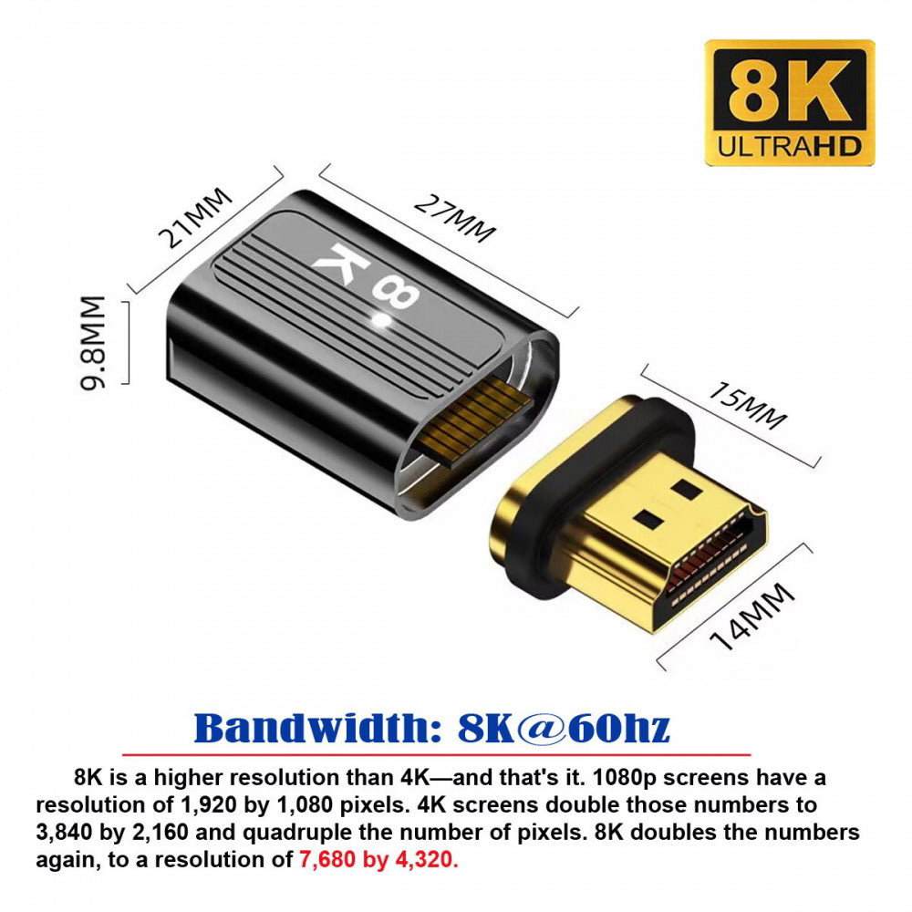 Magnetic Connector 8K Type-A HDMI 2.1 Male to Female Straight Video Adapter for Laptop HDTV HD-042-MF