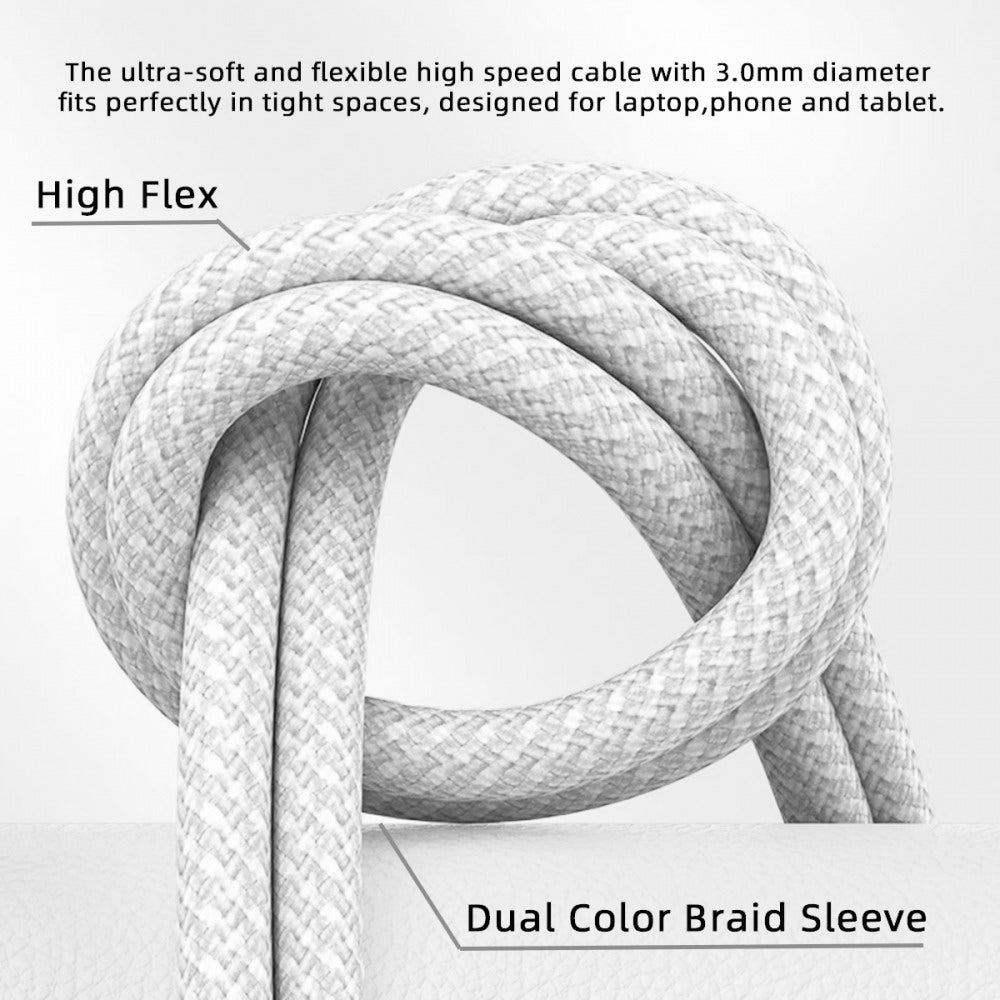 USB-C Type C Male to Male PD 27W 65W Power 480Mbps Data Cable White Sleeve for Phone & Tablet & Laptop UC-072-SL