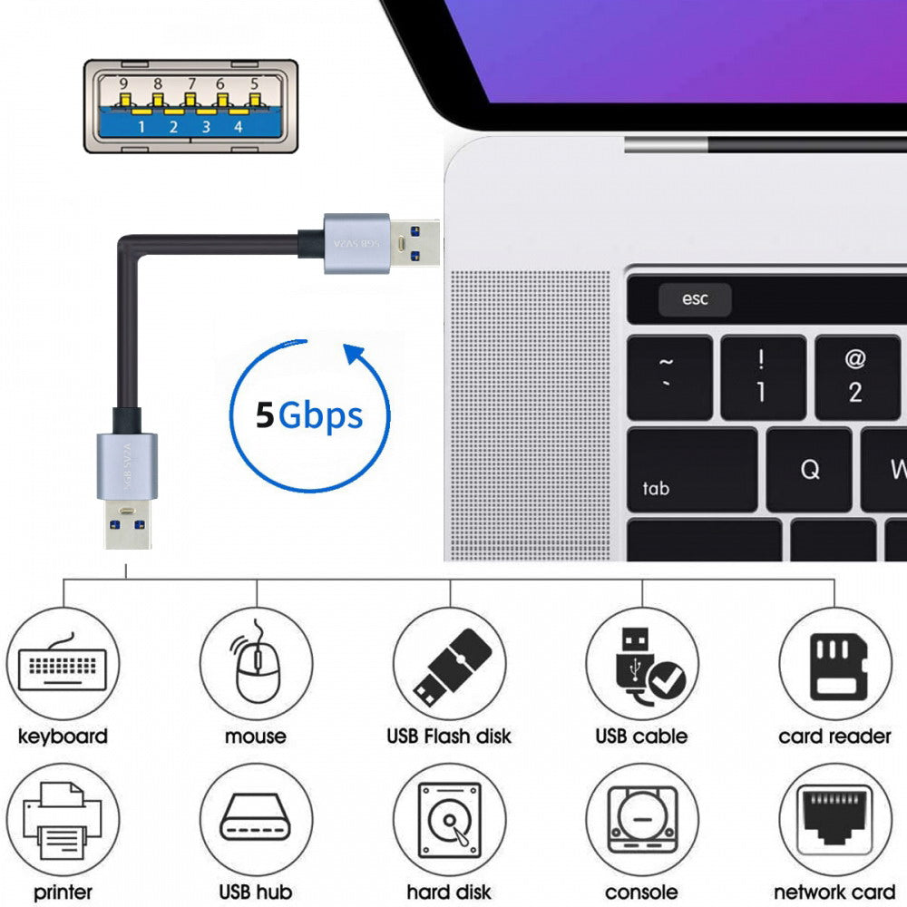 USB 3.0 Type-A Male to USB3.0 A Male Cable Silver 5Gbps for Disk SSD Camera Data 30cm U3-075-AM