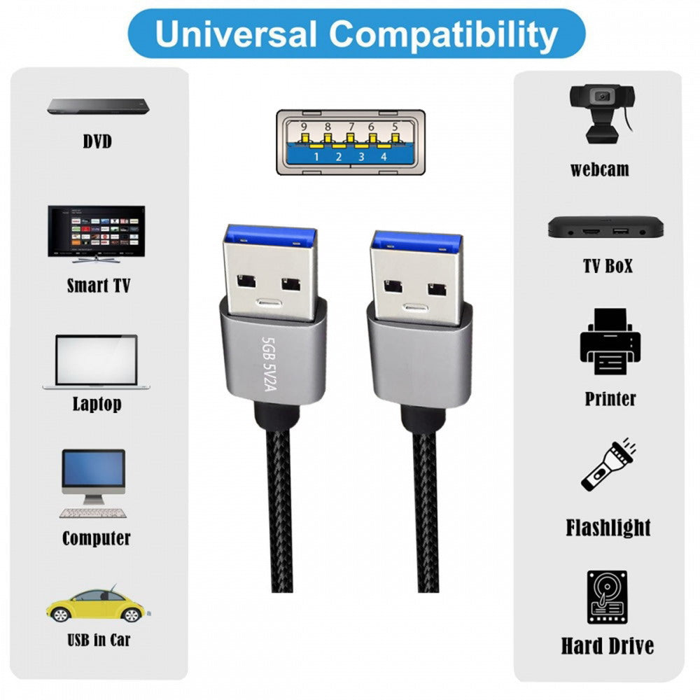 USB 3.0 Type-A Male to USB3.0 A Male Cable Silver 5Gbps for Disk SSD Camera Data 30cm U3-075-AM