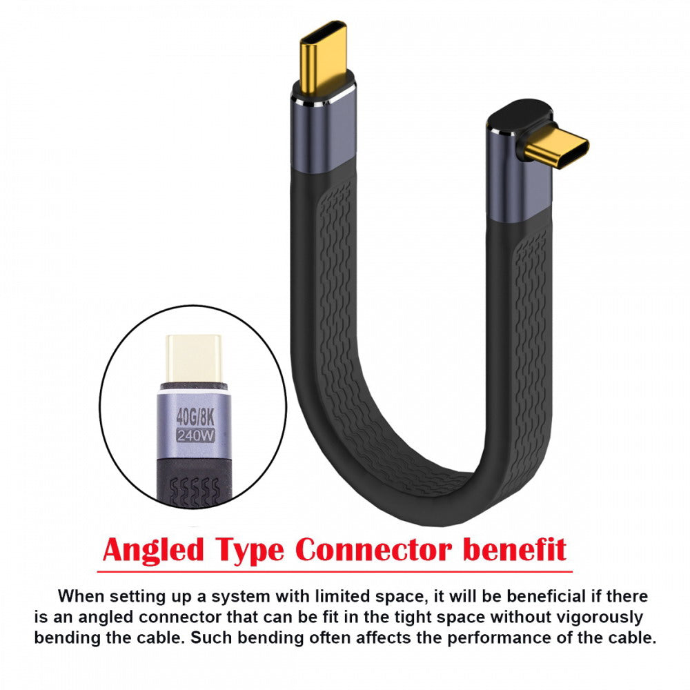 Up Angled 240W Type-C USB-C Male to Male USB4 40Gbps 100W 8K Flat Slim FPC Data Cable for Laptop Phone 13cm UC-002-0.13U
