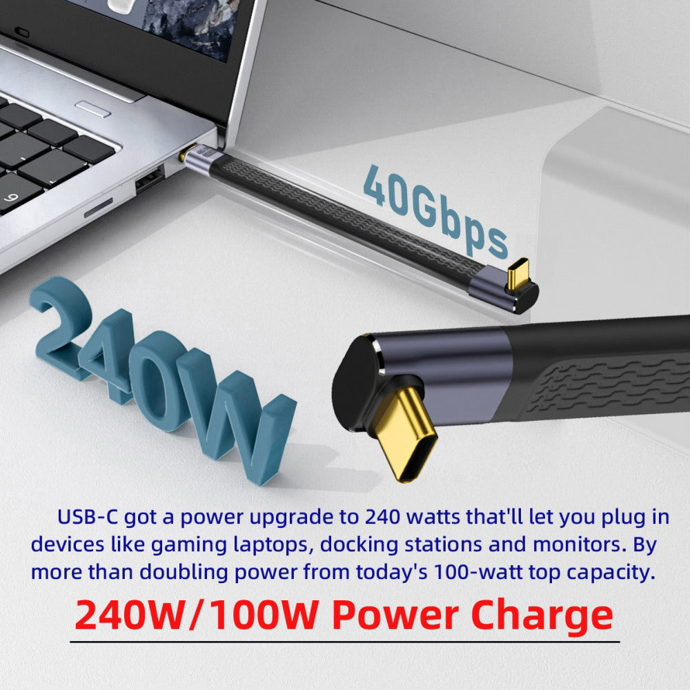 Up Angled 240W Type-C USB-C Male to Male USB4 40Gbps 100W 8K Flat Slim FPC Data Cable for Laptop Phone 13cm UC-002-0.13U