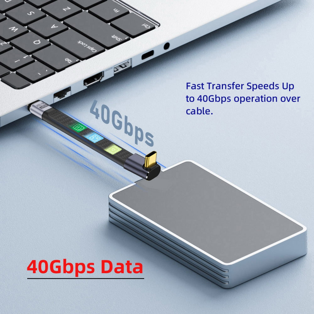 Up Angled 240W Type-C USB-C Male to Male USB4 40Gbps 100W 8K Flat Slim FPC Data Cable for Laptop Phone 13cm UC-002-0.13U