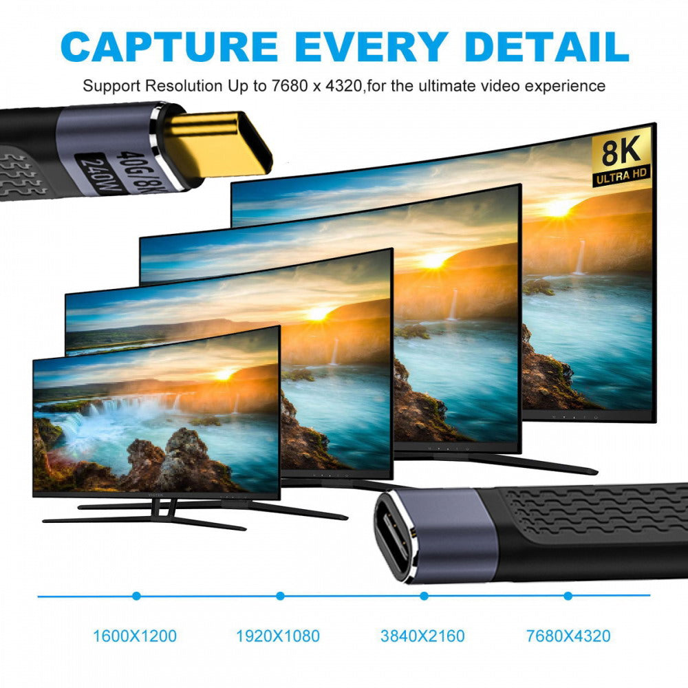 USB4 Extension Cable 13cm Slim Flat Male to Female 40Gbps with 240W Power and 8K@60Hz Video UC-040-0.13W