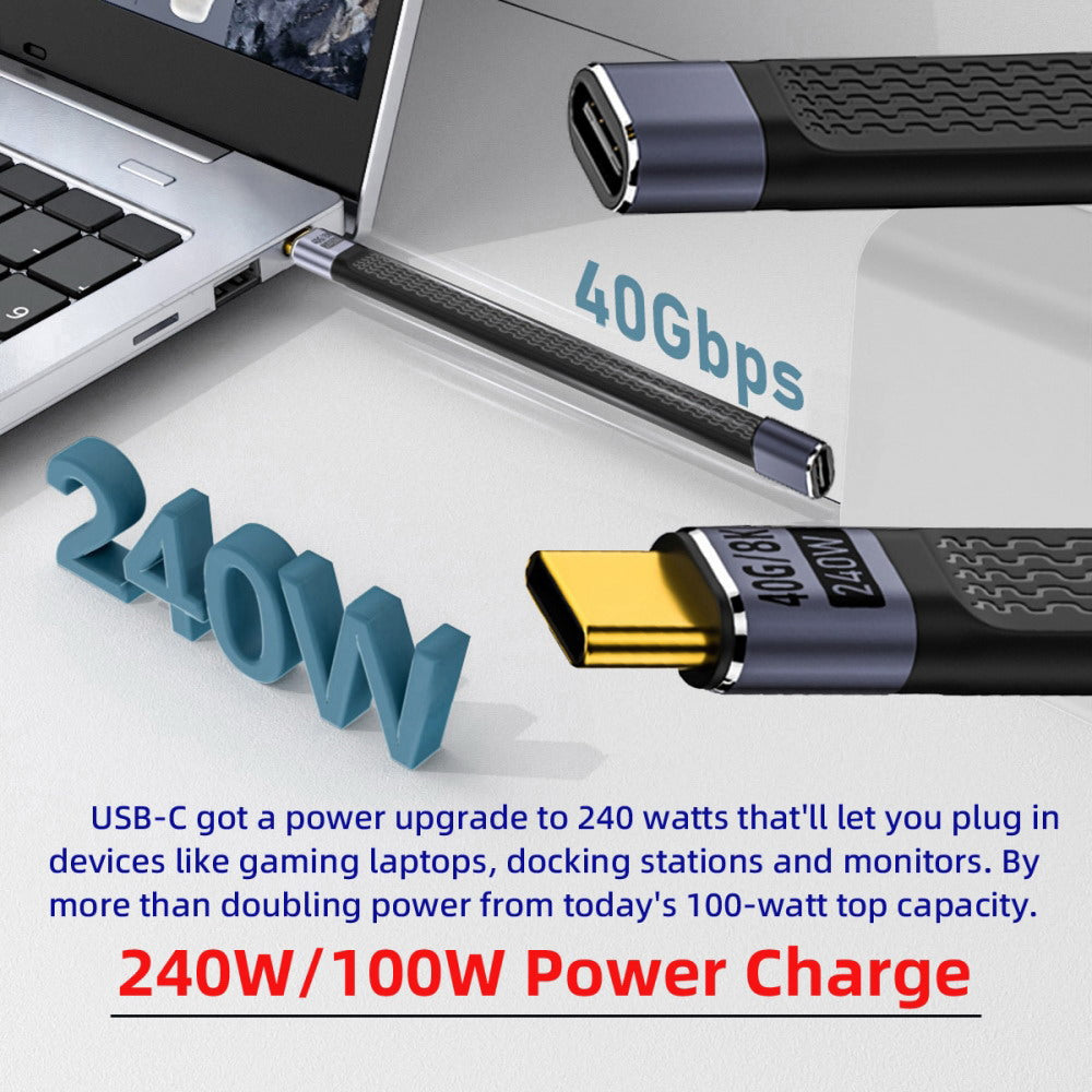 USB4 Extension Cable 13cm Slim Flat Male to Female 40Gbps with 240W Power and 8K@60Hz Video UC-040-0.13W